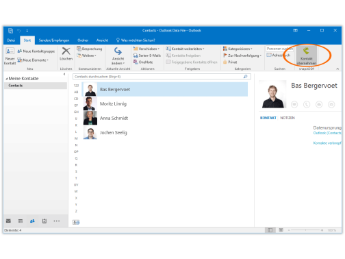 snapADDY Microsoft Outlook: Kontakt-Aktualisierung