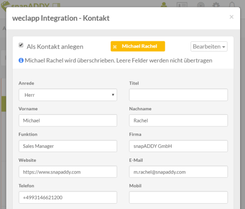 weclapp & snapADDY: Kontakte, Interessenten, Kunden, Lieferanten immer einheitlich angelegt