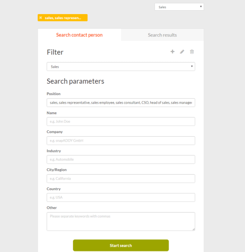 snapADDY Grabber: contact person search filter