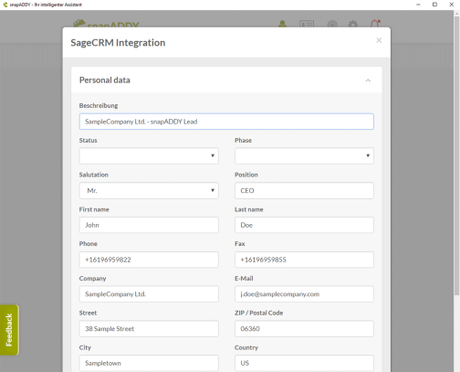 high data quality in Sage CRM with snapADDY