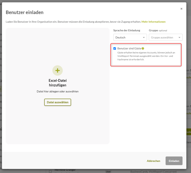 Die Einstellungen des snapADDY Dashboards im Abschnitt Benutzer und Lizenzen.