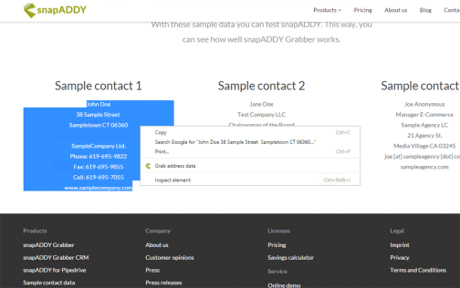 snapADDY & Firefox: extract contact data