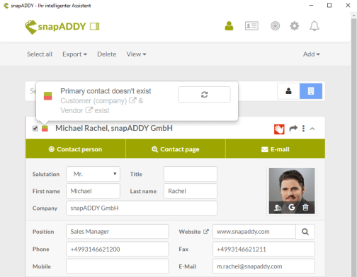 snapADDY weclapp: external check for duplicates