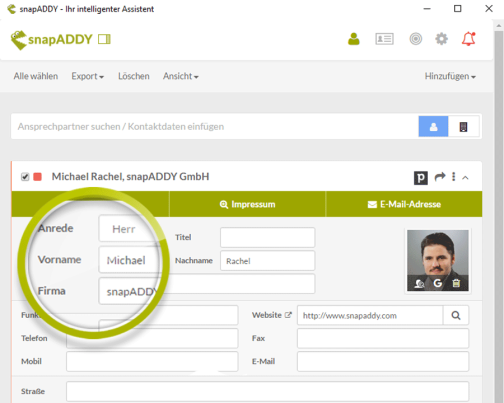 snapADDY Grabber: Zuverlässige Zuordnung von Kontaktdaten