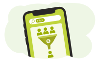 Weergave op smartphone met filteropties via SnapADDY DataQuality om gemakkelijker contactpersonen te zoeken
