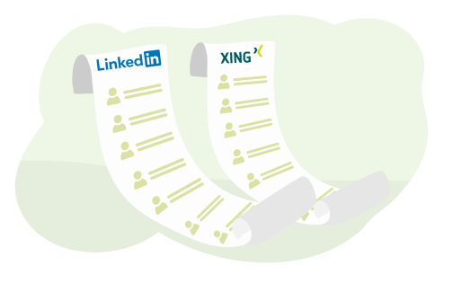 Darstellung von einer LinkedIn & Xing Liste mit Kontakten drauf