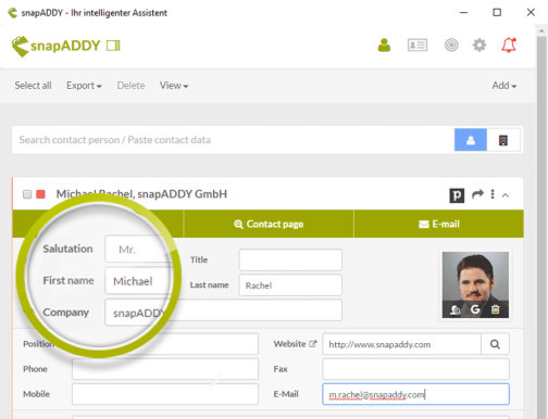 snapADDY Grabber: Reliable contact data mapping