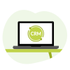 Laptopbildschirm mit Darstellung von einer Verbindung mit CRM-System