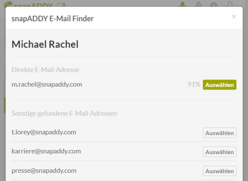 snapADDY Ansprechpartnersuche: E-Mail Adressen herausfinden & validieren