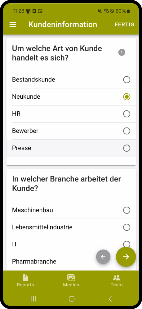 snapADDY VisitReport Fragebogen in der App