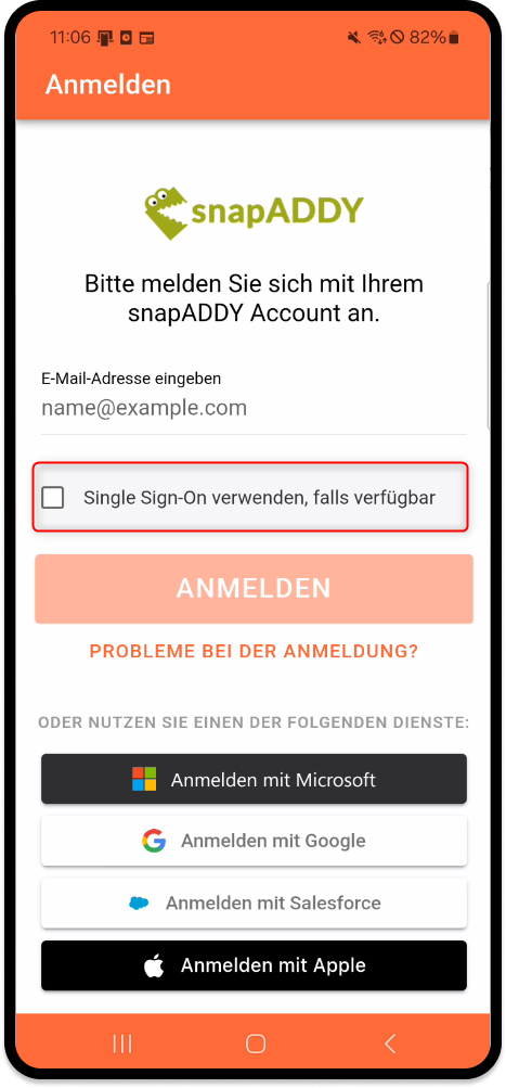 snapADDY VisitReport Anmeldeseite