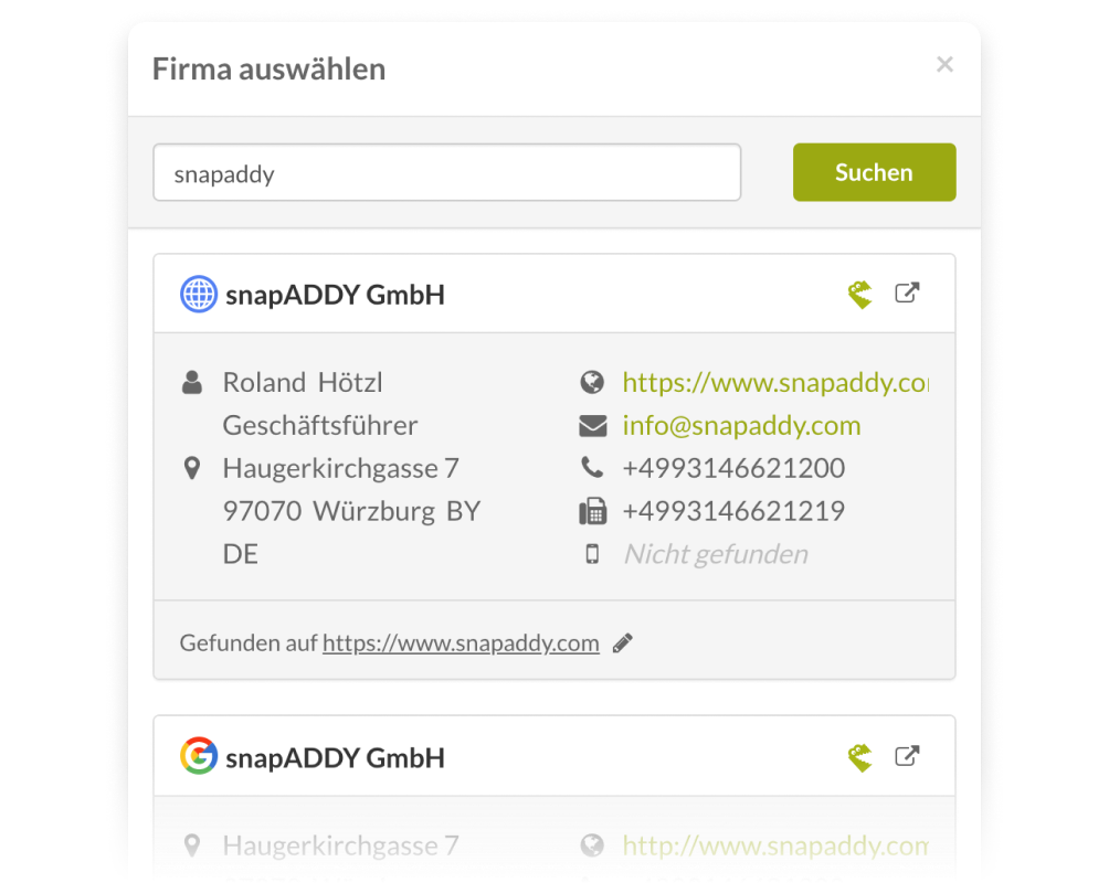 SnapADDY DataQuality: Recherche Von B2B-Kontakten | SnapADDY